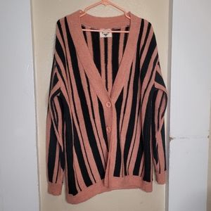 Sacred Hawk Sweater Stripe Pink Cardigan Womens Size Small Oversized
